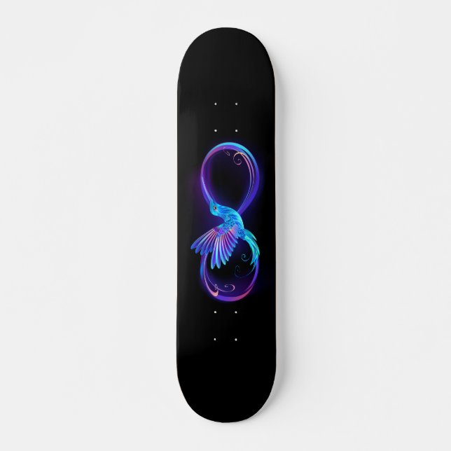 Neon Infinity Symbol mit dem leuchtenden Hummingbi Skateboard (Vorne)