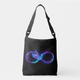 Neon Infinity Symbol mit dem leuchtenden Hummingbi Tragetaschen Mit Langen Trägern