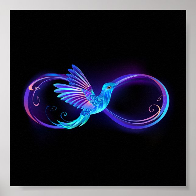 Neon Infinity Symbol with Glowing Hummingbird Poster (Vorne)