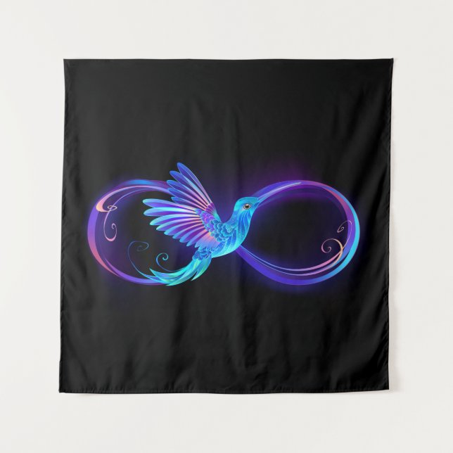 Neon Infinity Symbol with Glowing Hummingbird Wandteppich (Vorderseite)