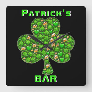 Neon Irish Pub Bar Sign Clock Kleeblatt Beer Quadratische Wanduhr