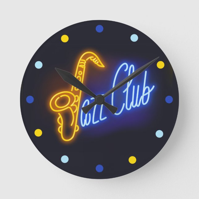 Neon Jazz Club Saxophon Sax blaue Uhr (Vorderseite)