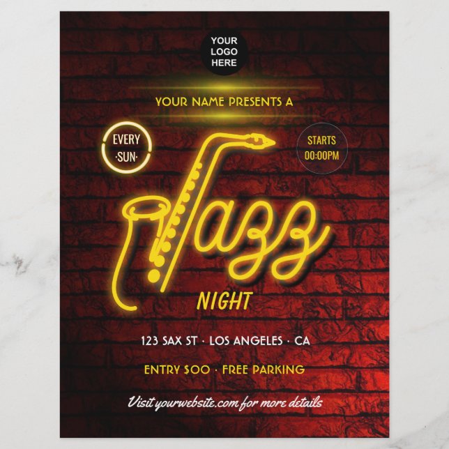 Neon Jazz Music Festival hinzufügen Logo und Foto Flyer (Vorne)