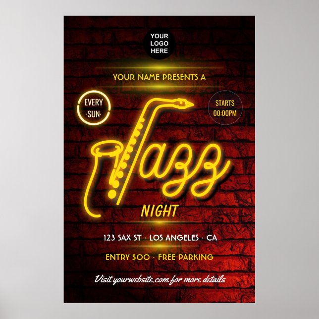 Neon Jazz Music Festival Logo hinzufügen Poster (Vorne)