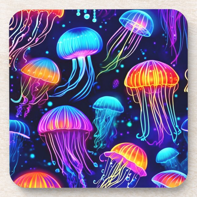 Neon Jellyfish Dreams Getränkeuntersetzer (Vorderseite)