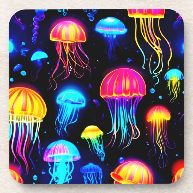 Neon Jellyfish Dreamscape Getränkeuntersetzer (Vorderseite)