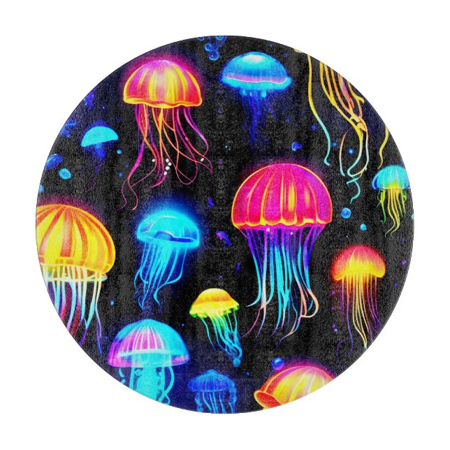 Neon Jellyfish Dreamscape Schneidebrett (Vorderseite)