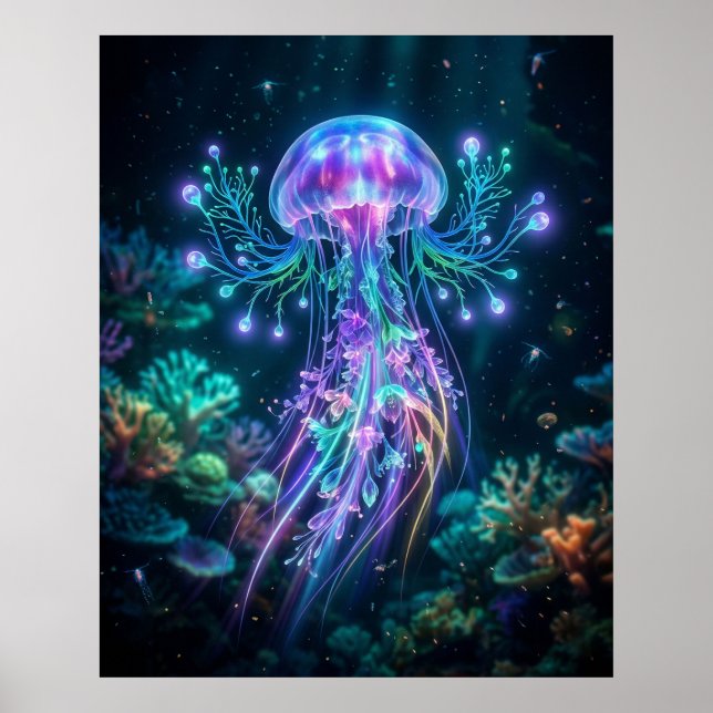 Neon Jellyfish Electric Deep Poster (Vorne)