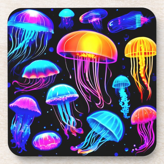 Neon Jellyfish Getränkeuntersetzer (Vorderseite)
