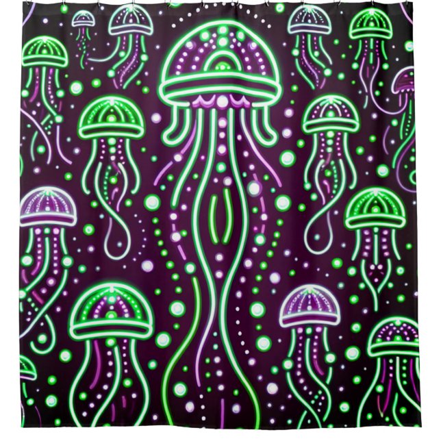 "Neon Jellyfish Glow Art" Duschvorhang (Vorderseite)