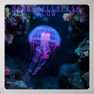 Neon Jellyfish GlowUnderwater Höhle Poster