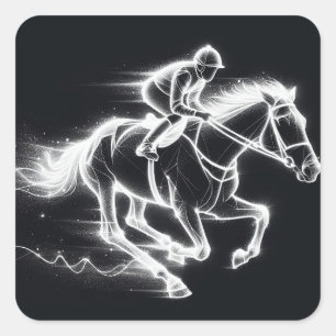 Neon Jockey auf einem Galloping Pferd Quadratischer Aufkleber