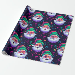 Neon Joyful Santa Pattern Geschenkpapier