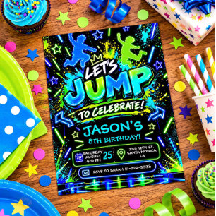 Neon Jump Geburtstagseinladung Einladung