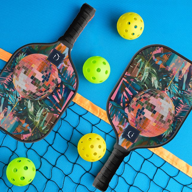 Neon Jungle Disco Ball | Funky Retro Monogram Pickleball Schläger (Von Creator hochgeladen)