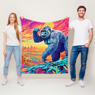 Neon Jungle Gorilla Urban Fantasy Fleecedecke