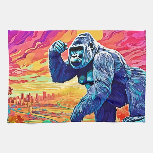Neon Jungle Gorilla Urban Fantasy Geschirrtuch (Horizontal)
