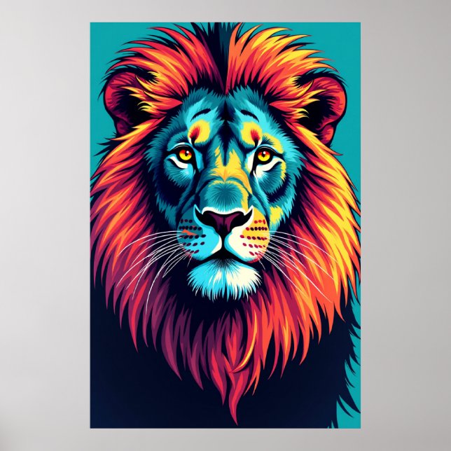 Neon Jungle King - Pop Art Lion Poster (Vorne)
