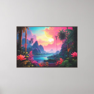 Neon Jungle Stretched Canvas Print Leinwanddruck
