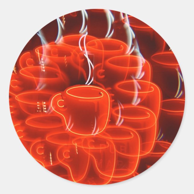 Neon-Kaffeetasse Wahnsinn Runder Aufkleber (Vorderseite)