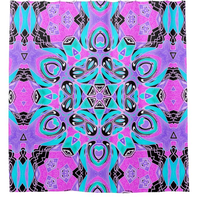 Neon kaleidoscope, Mandala Duschvorhang (Vorderseite)