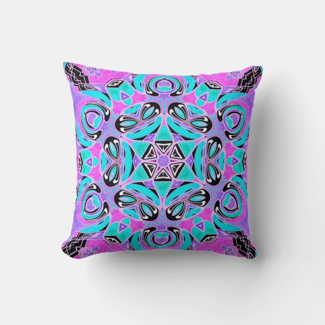 Neon kaleidoscope, Mandala Kissen (Vorderseite)