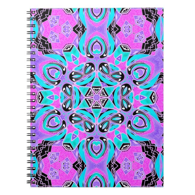 Neon kaleidoscope, Mandala Notizblock (Vorderseite)