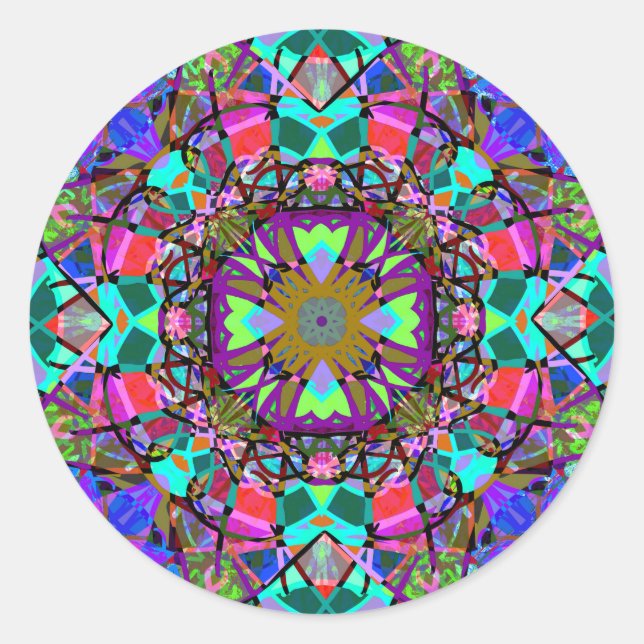 Neon Kaleidoscope Mandala Runder Aufkleber (Vorderseite)