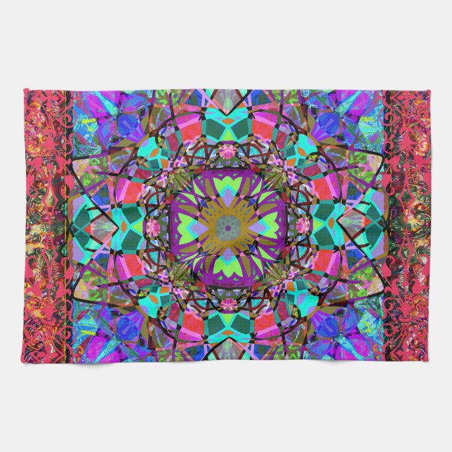 Neon Kaleidoskop Mandala Geschirrtuch (Horizontal)