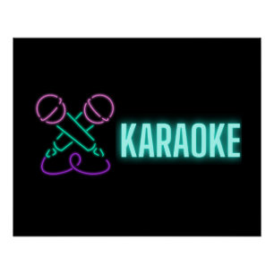 Neon Karaoke Mics und Text Poster