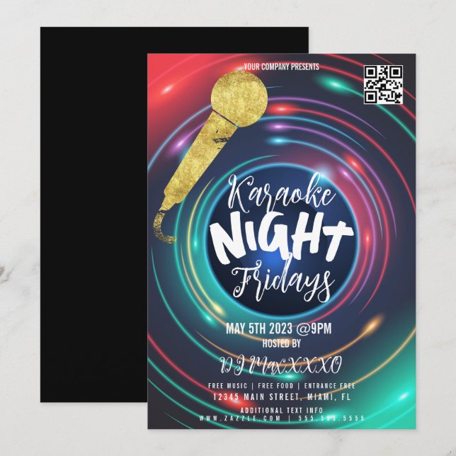 Neon Karaoke Night Event Party Bar Flyer Einladung (Vorne/Hinten)