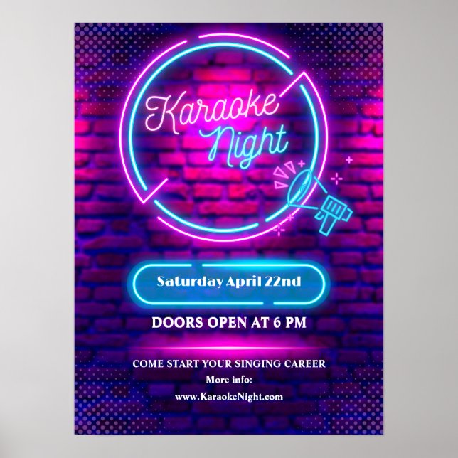 Neon Karaoke Night Kleine Größe anpassen Poster (Vorne)
