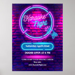 Neon Karaoke Night Large Window anpassen Poster