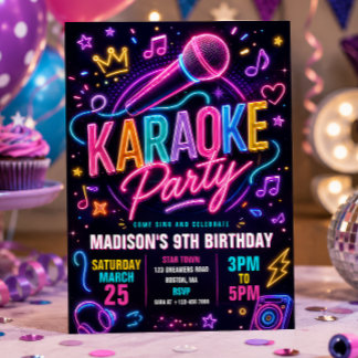 Neon-Karaoke-Party Geburtstag Einladung