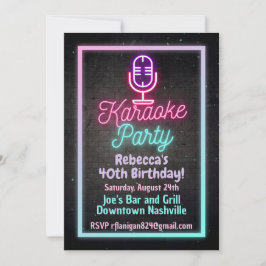 Neon-Karaoke-Sing-Geburtstagsfeier-Einladung Einladung