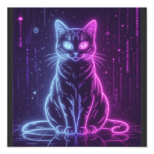 **Neon-Katze-Design – Leuchtende futuristische Kat Fotodruck