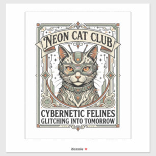 Neon-Katzenclub-Katze Cyberpunk Vintage-Vektor-Art Aufkleber
