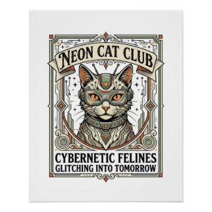 Neon-Katzenclub-Katze Cyberpunk Vintage-Vektor-Art Poster