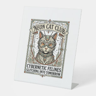 Neon-Katzenclub-Katze Cyberpunk Vintage-Vektor-Art Sockelschild