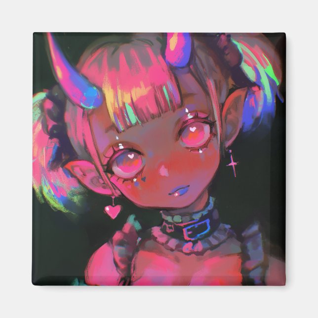 Neon Kawaii Dämonen Mädchen Pastell Goth Magnet (Vorne)