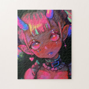 Neon Kawaii Dämonen Mädchen Pastell Goth Puzzle