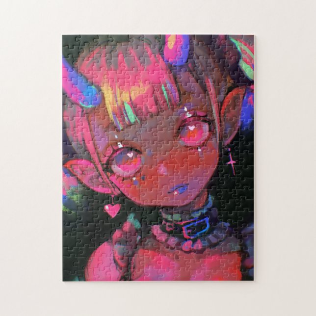 Neon Kawaii Dämonen Mädchen Pastell Goth Puzzle (Vertikal)