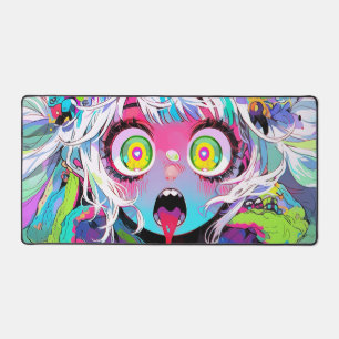 Neon Kawaii Shockwave: Psychedelisches Anime-Mädch Schreibtischunterlage