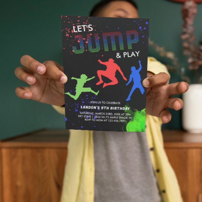 Neon Kids Trampolin Park Geburtstagsparty Einladung (Von Creator hochgeladen)