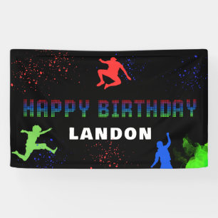 Neon Kids Trampolin Park Happy Birthday Banner