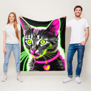 Neon Kitty Feline Art Fleecedecke