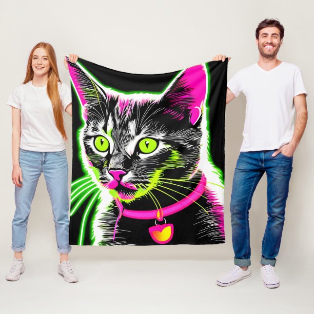 Neon Kitty Feline Art Fleecedecke (Beispiel)