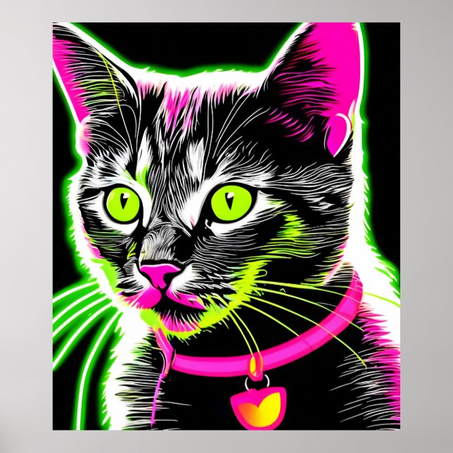 Neon Kitty Feline Art Poster (Vorne)