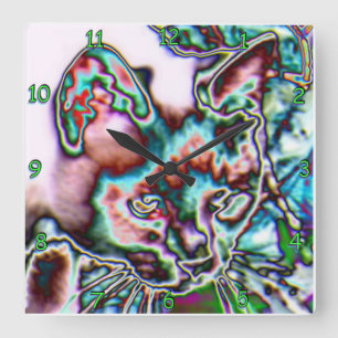 Neon Kitty Quadratische Wanduhr