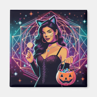 Neon-Kosmik-Katz-Mädchen-Kandis-Eimer-Quadrat-Magn Magnet